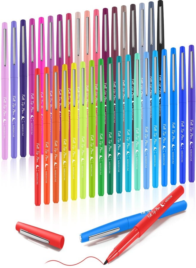 Fuyoooo 36 Pcs Multicolor Felt Tip Pens 0.7mm Medium Point Felt Pens Colored Felt Tip Marker Pens Journal Planner Pens Felt Pens for Journaling Writing Note Taking Art Office and School Supplies - Image 1