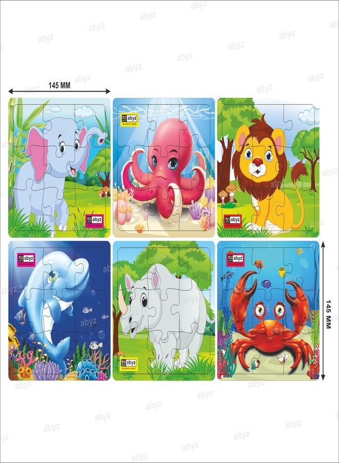 ABYZ Wooden Jigsaw Animal and Under Water Animal (Lion+Elephant+Rhinoceros+Crab+Octopus+Dolphin) Puzzle with 9-Pieces Games for Kids & Children Paperless Puzzle (Set of 6) Age 3+ - Image 2