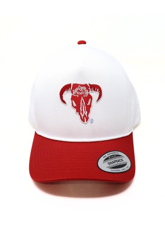 HOOEY Bad Company Rodeo Adjustable Snapback Hat - Western Cap, Bull Skull Logo, Classic & Patterned Brim Styles, & Rope Trim (US, Alpha, One Size, White/Red) - Image 2