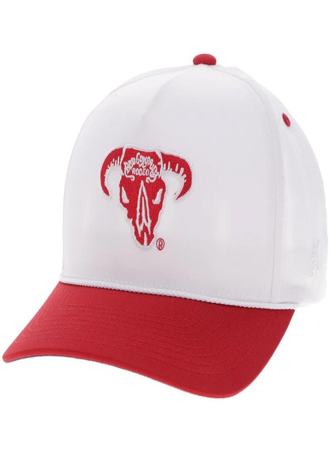 HOOEY Bad Company Rodeo Adjustable Snapback Hat - Western Cap, Bull Skull Logo, Classic & Patterned Brim Styles, & Rope Trim (US, Alpha, One Size, White/Red) - Image 1