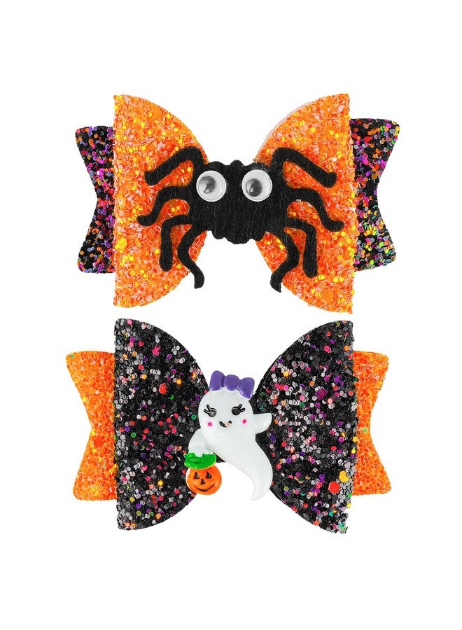 Sibba 2 Pcs Halloween Hair Clips Glitter Spider Hair Bow For Halloween Halloween Ghost Hair Clips For Girls Cartoon Halloween Hair Accessories For Cosplay Costume & Party Supplies - Image 1