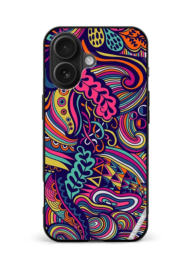VR CREATIVE Protective Case Cover For Apple iPhone 16 Plus Psychedelic Fabric Design Multicolour