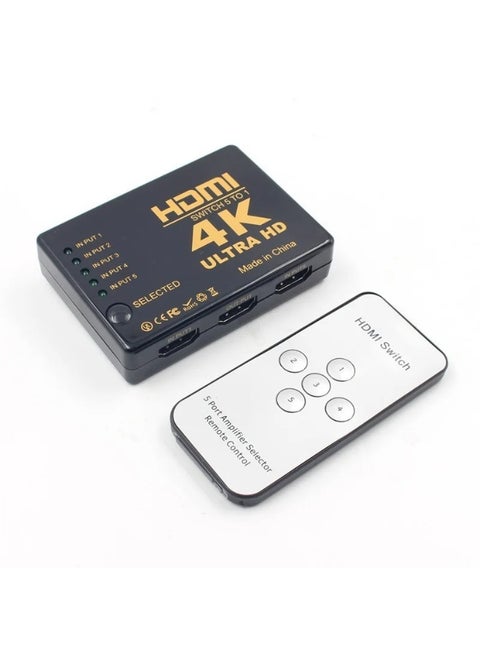 محول وموزع فيديو HDMI صغير بـ5 منافذ بدقة 4K مع جهاز تحكم عن بعد