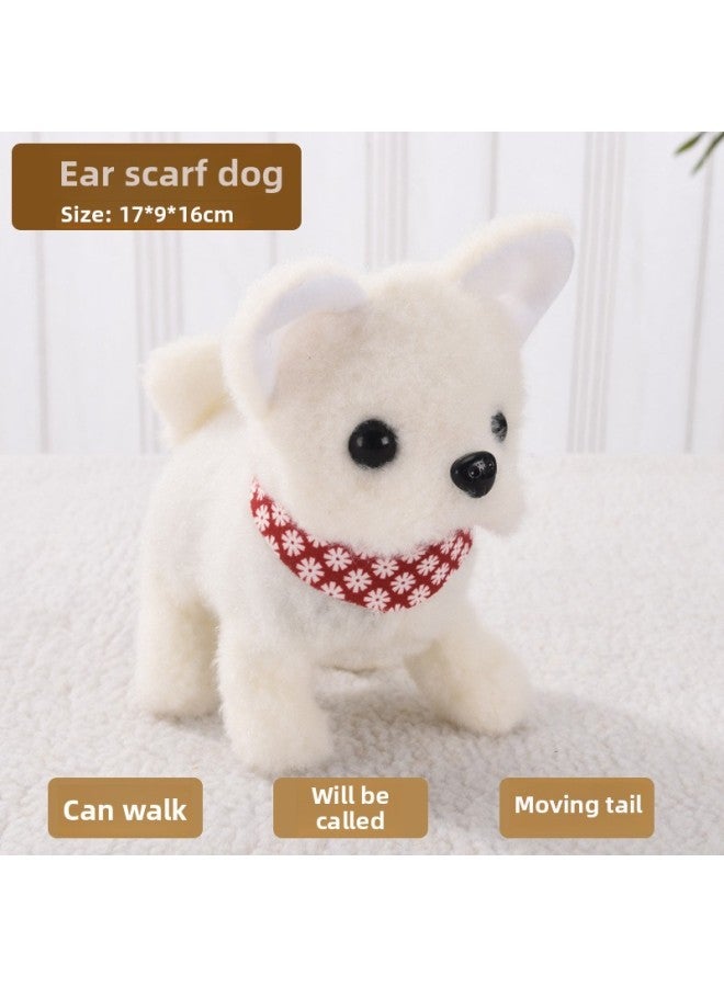 Toy Dog Children Plush Electric Toy Walking Dog Electric Dog Stall Electronic Puppy Pet-Color:Eared Scarf Dog [white]  - Image 1