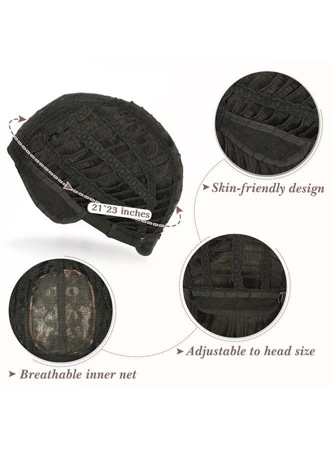 BARSDAR Long Wavy Brown Wig With Bangs, Dark Brown Wavy Wig With Bangs For Women Heat Resistant Synthetic Hair Wigs Brown Curly Wig Cosplay Natural Looking Daily Party Halloween-26'', Darkest Brown - Image 5