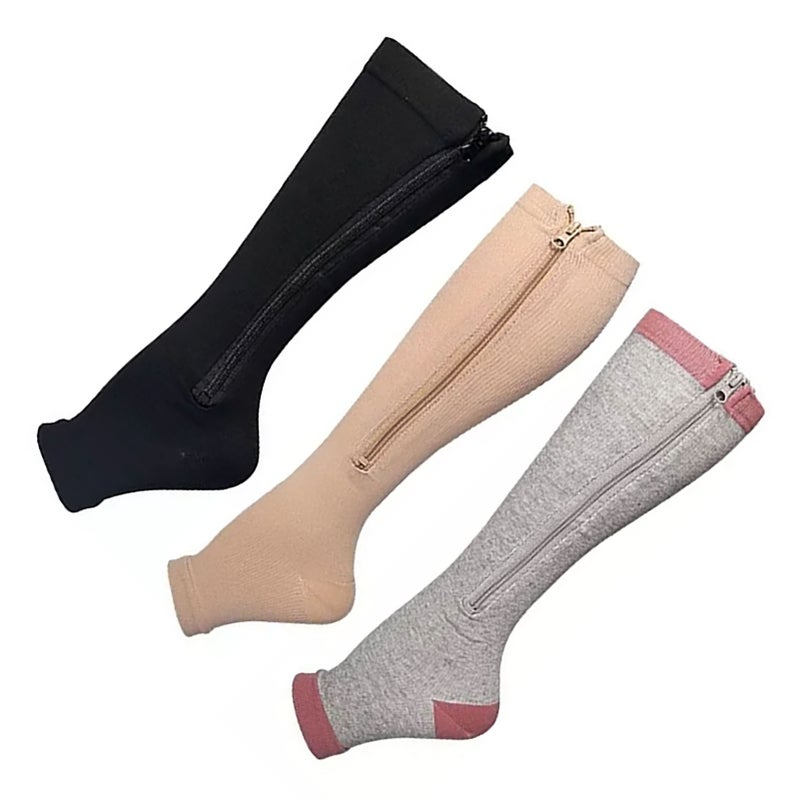 3 Pairs Zipper Compression Socks Nylon Open Toe Compression Socks for Walking Running XXL - Image 5