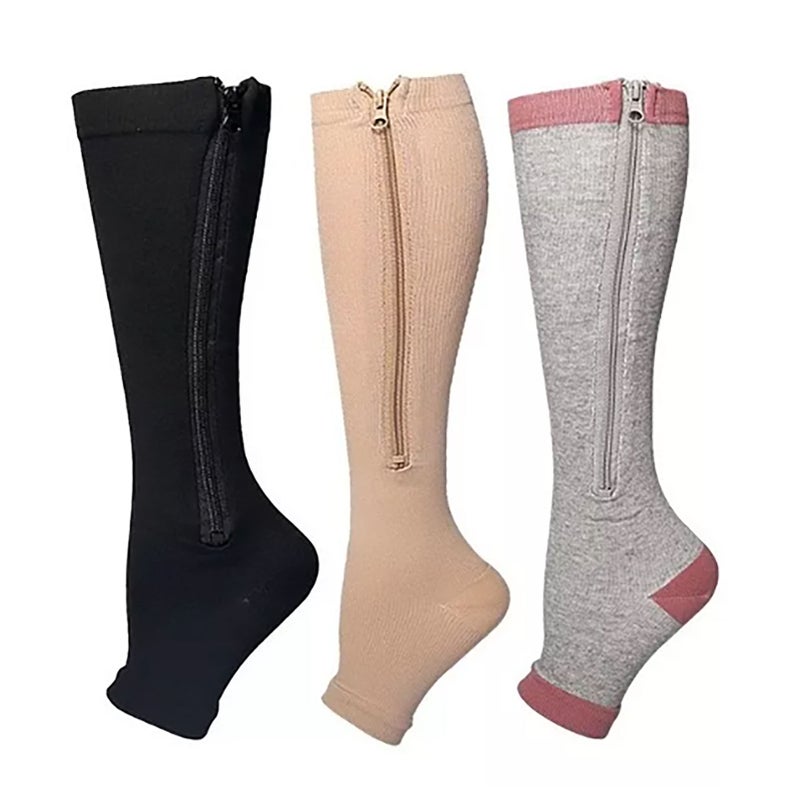 3 Pairs Zipper Compression Socks Nylon Open Toe Compression Socks for Walking Running XXL - Image 1
