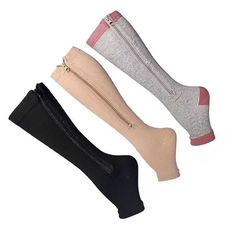 3 Pairs Zipper Compression Socks Nylon Open Toe Compression Socks for Walking Running XXL - Image 4