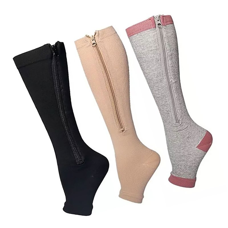 3 Pairs Zipper Compression Socks Nylon Open Toe Compression Socks for Walking Running XXL - Image 3