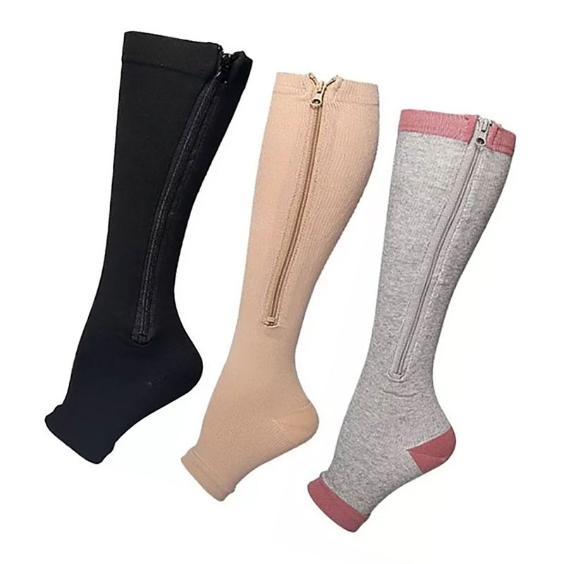 3 Pairs Zipper Compression Socks Nylon Open Toe Compression Socks for Walking Running XXL - Image 2