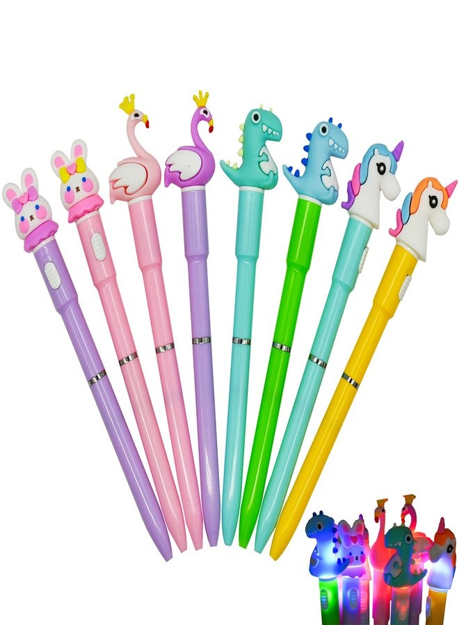 Maydahui 20 Pcs Cool Luminous Animal LED Light Pens Twistable Silicone Flamingo Unicorn Rabbit Dinosaur Light Up Ballpoint Pens Blue Ink for Office Decorations - Image 1