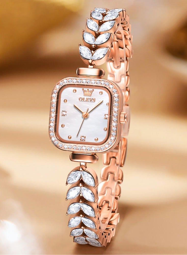 OLEVS Diamond-Studded Light Luxury Square Women's Bracelet Watch 30M Water-Resistant - Image 1