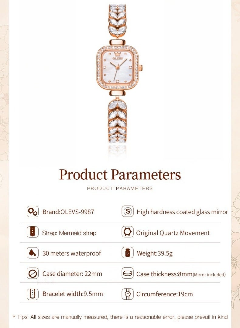 OLEVS Diamond-Studded Light Luxury Square Women's Bracelet Watch 30M Water-Resistant - Image 4