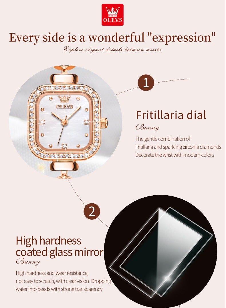 OLEVS Diamond-Studded Light Luxury Square Women's Bracelet Watch 30M Water-Resistant - Image 2
