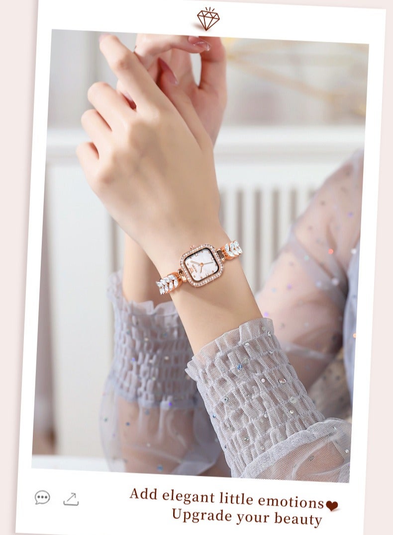 OLEVS Diamond-Studded Light Luxury Square Women's Bracelet Watch 30M Water-Resistant - Image 5
