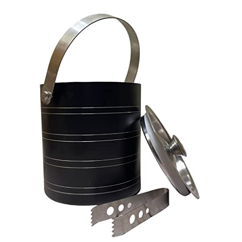 HAINE Double Wall Stainless Steel Bar Set of Ice Bucket with Air Tight Lid and Tong, 1.6 litres (Black) - Image 1