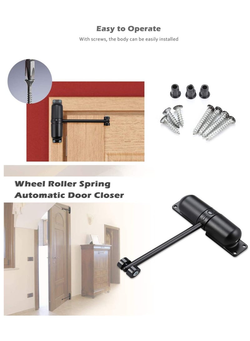 Automatic Door Closer Safety Wheel Roller Spring Door Closer Easy to Install to Convert Hinged Doors to Self-Closing Diecast Construction Black - Image 2
