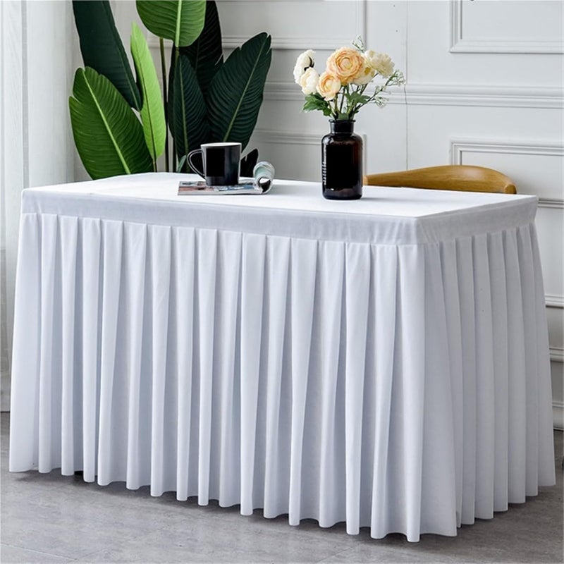 Table Skirt Solid Color Conference Tablecloth Exhibition Celebration Table Cover Velvet Tablecloth Table Skirt Plush Table Decorate(Wine Red,140x60x75cm) - Image 4