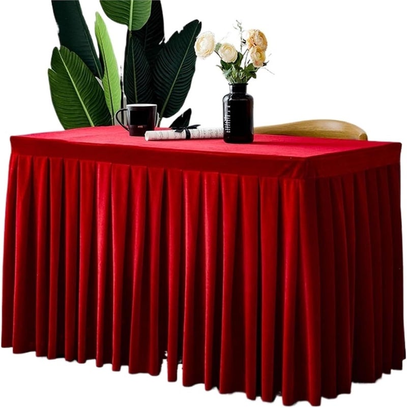 Table Skirt Solid Color Conference Tablecloth Exhibition Celebration Table Cover Velvet Tablecloth Table Skirt Plush Table Decorate(Wine Red,140x60x75cm) - Image 1