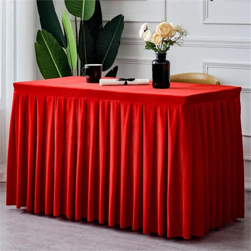 Table Skirt Solid Color Conference Tablecloth Exhibition Celebration Table Cover Velvet Tablecloth Table Skirt Plush Table Decorate(Wine Red,140x60x75cm) - Image 2