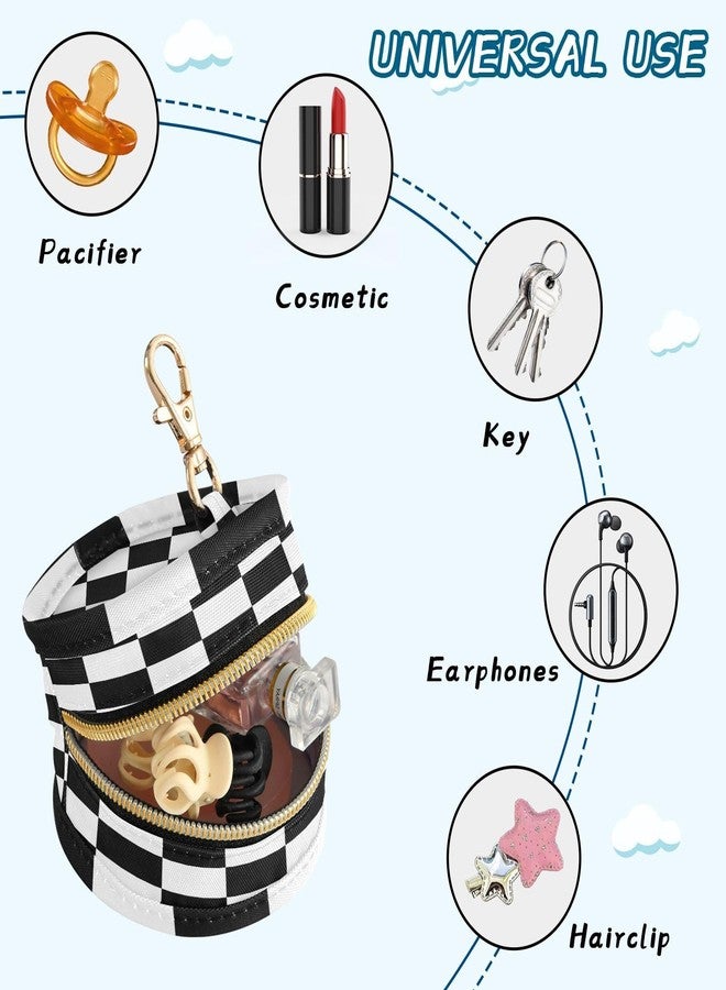ElliTarr Pacifier Holder with Clip Pacifier Case for Diaper Bag Round Baby Pacifier Pouch Box Bag Portable Checkered Black and White - Image 5