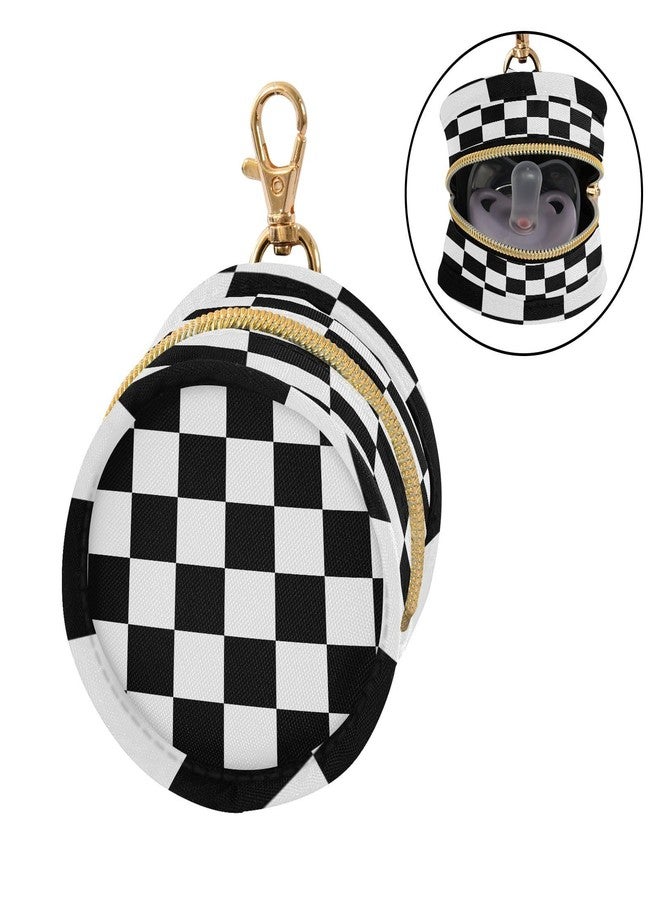 ElliTarr Pacifier Holder with Clip Pacifier Case for Diaper Bag Round Baby Pacifier Pouch Box Bag Portable Checkered Black and White - Image 2