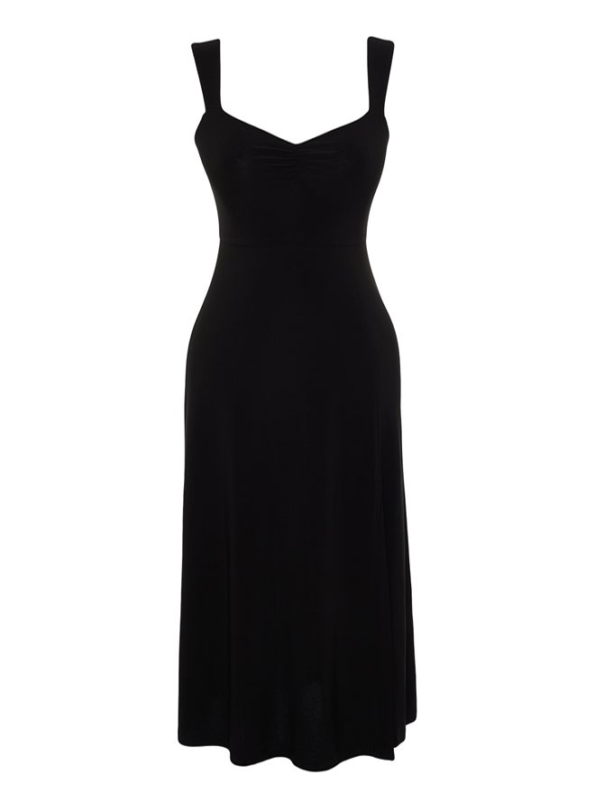 Black Plain Stretchy Knitted Dress