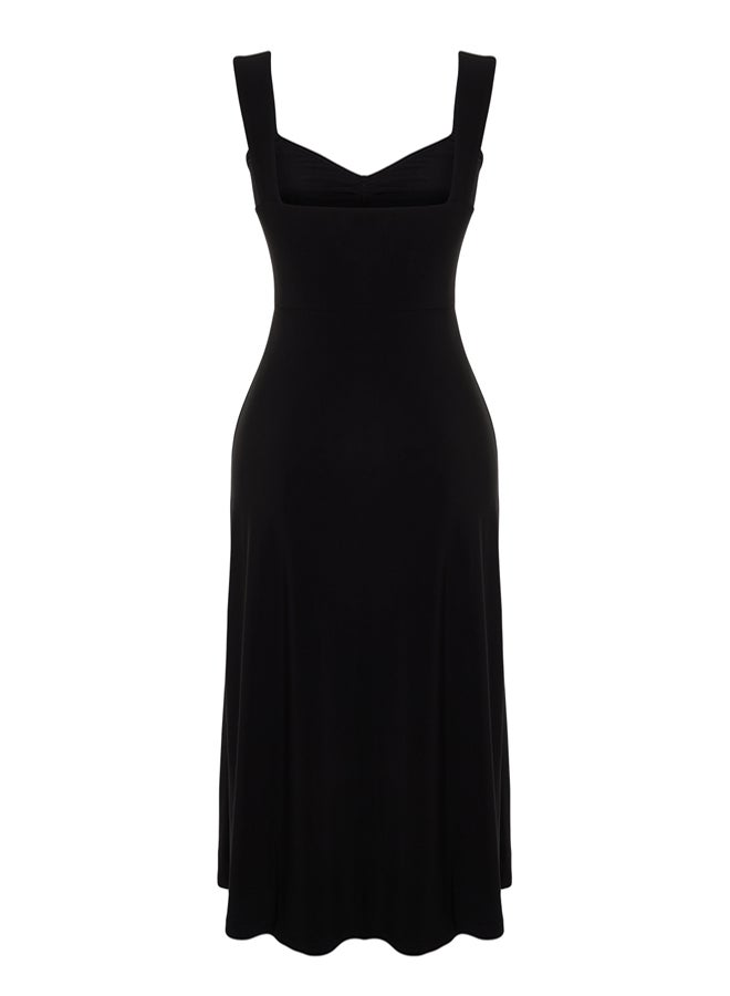 Black Plain Stretchy Knitted Dress