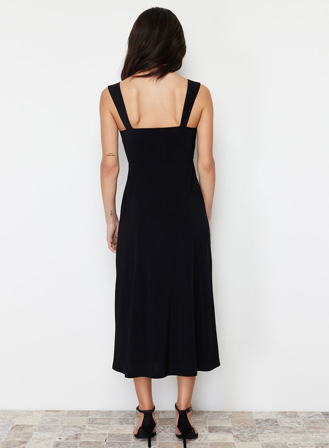 Black Plain Stretchy Knitted Dress