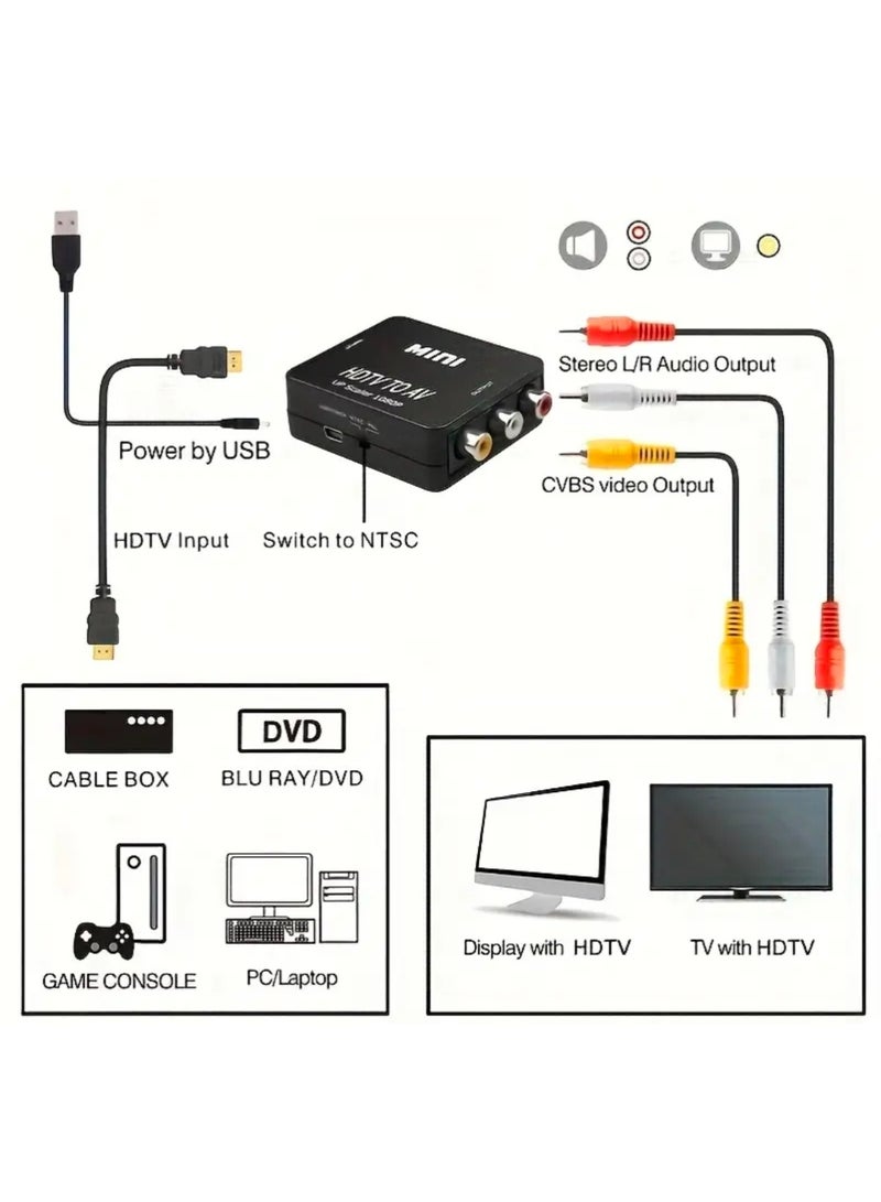 ميني محول صغير من HDTV إلى AV محول HDMI إلى RCA يدعم 1080P مع طاقة USB - Image 3