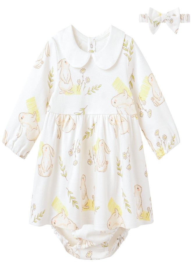 PureBorn فستان عيد الفصح القطني بأكمام طويلة للبنات من بيوربورن مع بنطلون قصير وطرحة رأس أرنب حقل 18-24 شهرًا - Image 1