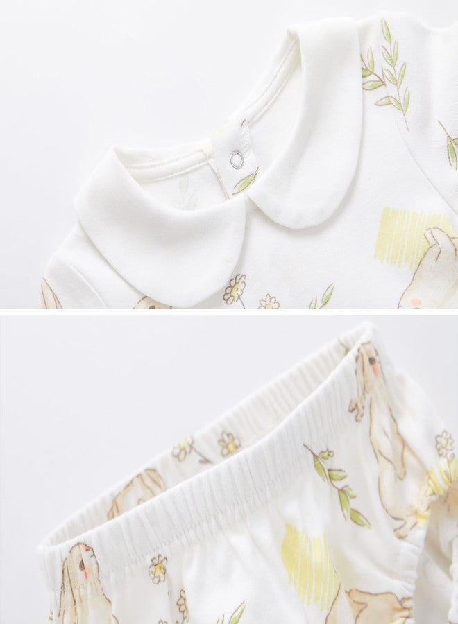 PureBorn فستان عيد الفصح القطني بأكمام طويلة للبنات من بيوربورن مع بنطلون قصير وطرحة رأس أرنب حقل 18-24 شهرًا - Image 3