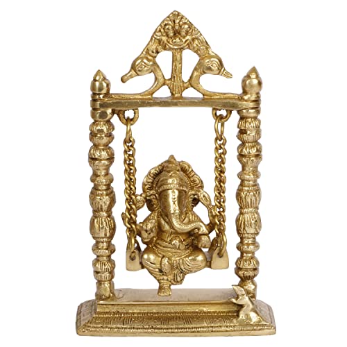 ARTVARKO Brass Lord Ganesha Bhagwan On Swing Brass Ganesh Idol Ganpati On Swing Jhoola Jhula for Home Office Temple Puja Décor Gift Height 22 Cm. - Image 2