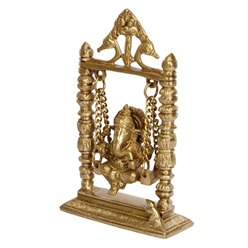 ARTVARKO Brass Lord Ganesha Bhagwan On Swing Brass Ganesh Idol Ganpati On Swing Jhoola Jhula for Home Office Temple Puja Décor Gift Height 22 Cm. - Image 4