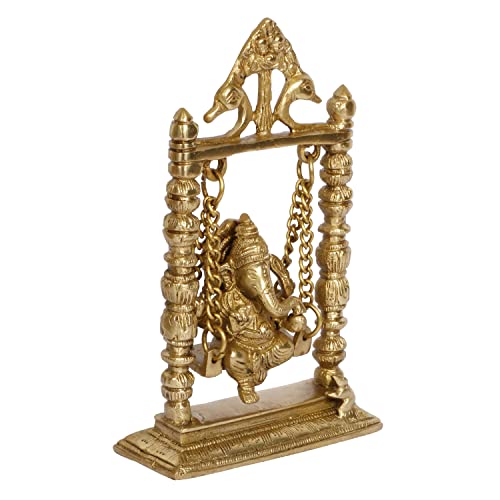 ARTVARKO Brass Lord Ganesha Bhagwan On Swing Brass Ganesh Idol Ganpati On Swing Jhoola Jhula for Home Office Temple Puja Décor Gift Height 22 Cm. - Image 3