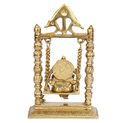 ARTVARKO Brass Lord Ganesha Bhagwan On Swing Brass Ganesh Idol Ganpati On Swing Jhoola Jhula for Home Office Temple Puja Décor Gift Height 22 Cm. - Image 5