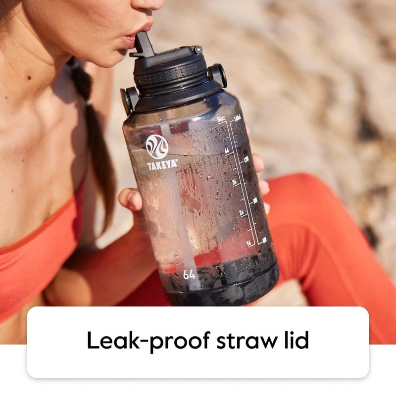 Takeya 64 oz Motivational Water Bottle with Straw Lid with Time Marker, Half Gallon, Premium Quality BPA Free Tritan Plastic, Pistachio Green - Image 3
