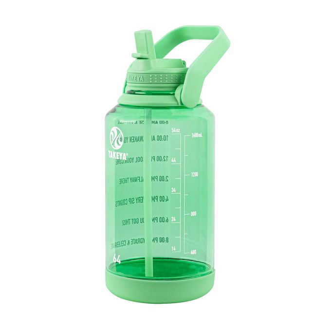 Takeya 64 oz Motivational Water Bottle with Straw Lid with Time Marker, Half Gallon, Premium Quality BPA Free Tritan Plastic, Pistachio Green - Image 1