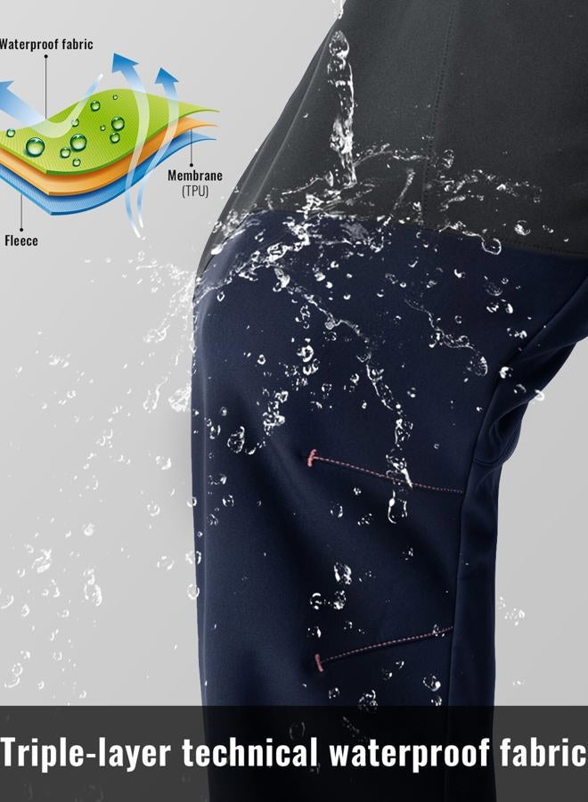 Rdruko Men's Snow Pants Waterproof Insulated Fleece Lined Ski Hiking Snowboard Winter Pants with Pockets, Navy, 34 - Image 4