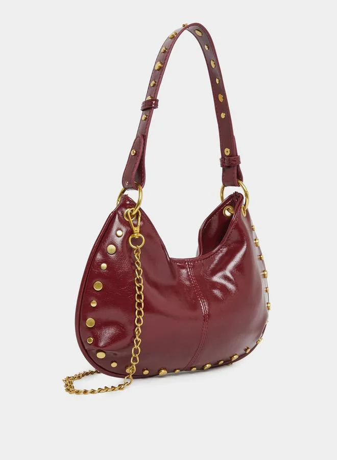 Styli Styli Studded Shoulder Bag with Chain Detail