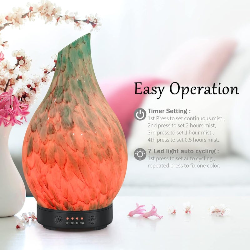 EQUSUPRO Essential Oil Diffuser 120ml Ultrasonic Aromatherapy Diffuser with Handmade Glass BPA Free, Auto Shut-Off 4 Timer Setting 7 Colors Changed LED for Home Yoga Office (Cobblestone) - Image 4