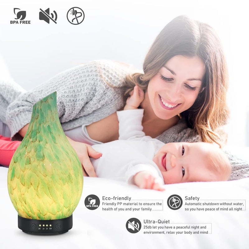 EQUSUPRO Essential Oil Diffuser 120ml Ultrasonic Aromatherapy Diffuser with Handmade Glass BPA Free, Auto Shut-Off 4 Timer Setting 7 Colors Changed LED for Home Yoga Office (Cobblestone) - Image 5