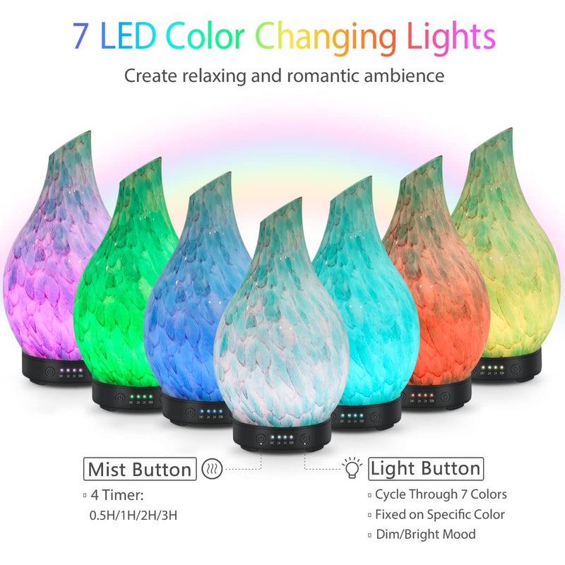 EQUSUPRO Essential Oil Diffuser 120ml Ultrasonic Aromatherapy Diffuser with Handmade Glass BPA Free, Auto Shut-Off 4 Timer Setting 7 Colors Changed LED for Home Yoga Office (Cobblestone) - Image 2