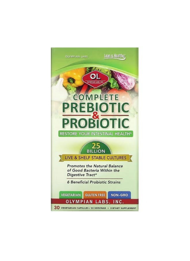 Olympian Labs Complete Prebiotic and Probiotic 30 Vegetarian Capsules  - Image 1