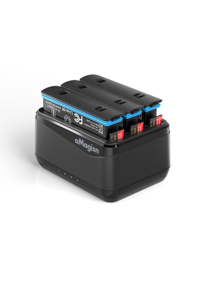 aMagisn Insta360 X4 Battery Charger Dock – 3-Bay Fast Charging Station with MicroSD Card Slots, Smart Safe Charging Base for 360X4 Action Camera - Image 1