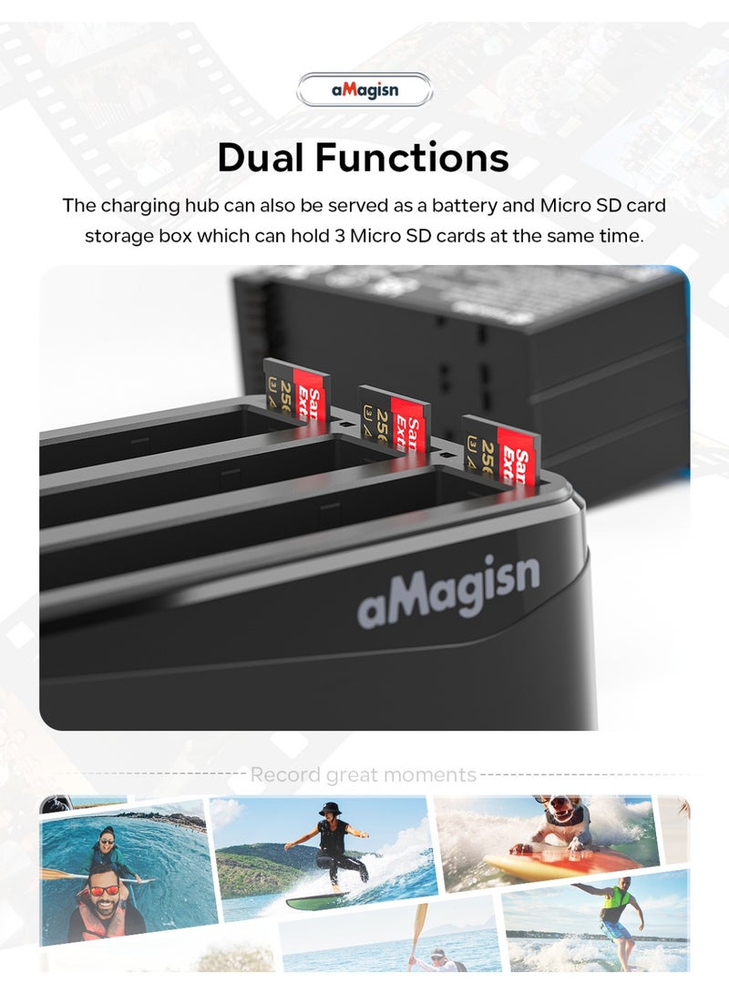 aMagisn Insta360 X4 Battery Charger Dock – 3-Bay Fast Charging Station with MicroSD Card Slots, Smart Safe Charging Base for 360X4 Action Camera - Image 4