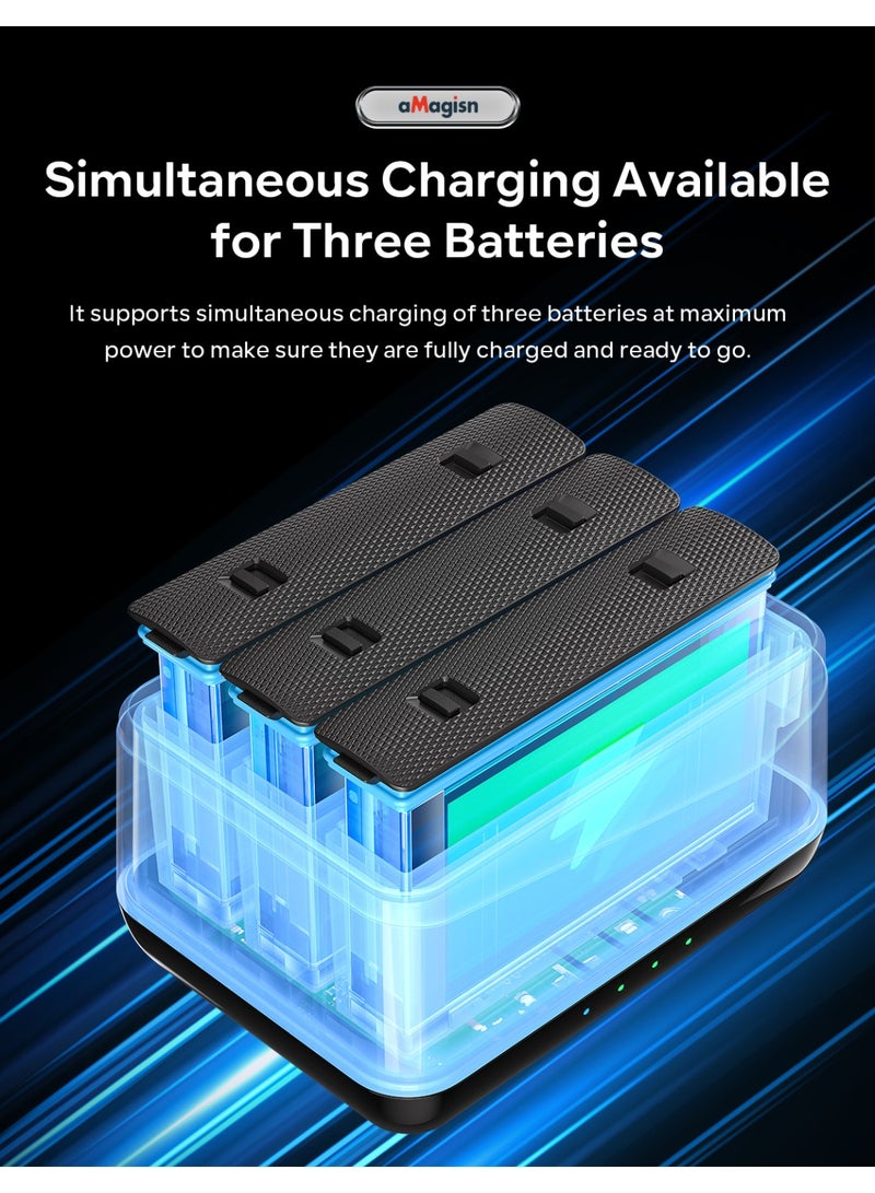 aMagisn Insta360 X4 Battery Charger Dock – 3-Bay Fast Charging Station with MicroSD Card Slots, Smart Safe Charging Base for 360X4 Action Camera - Image 2