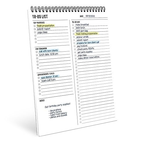 Of a Happy Kind To Do List Notepad 8.5x11" - Has Multiple Functional Sections - Large Size, 52 Sheets - Spiral Daily Planner Notebook - Task Checklist Organizer Agenda Pad for Work, Note and Todo Orga