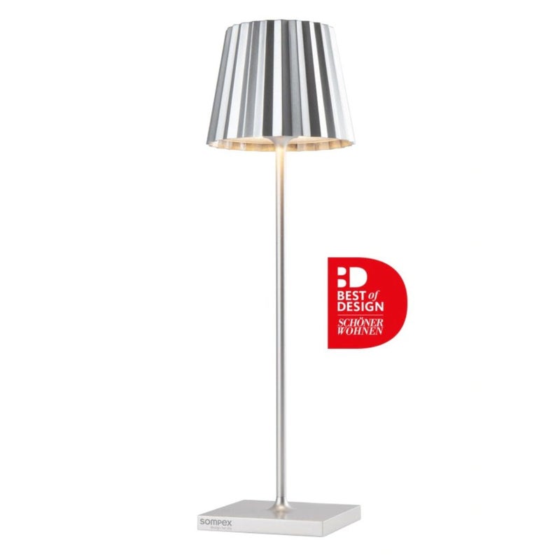 Sompex Troll 2.0 Table Lamp (Glossy finish) | Indoor & Outdoor | Stepless touch dimmer | 2 warm white light colours | Brightness memory function | IP 54 (splash and dust proof) | 11x10x38 cm - Silver - Image 1