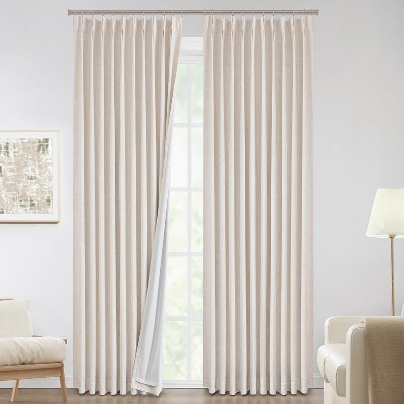 Vision Home Vision Home Natural Pinch Pleated Full Blackout Curtains Linen Blended Room Darkening Window Curtains 120 inch for Living Room Bedroom Thermal Insulated Pinch Pleat Drapes with Hooks 60"" Wx120 Lx1  - Image 2